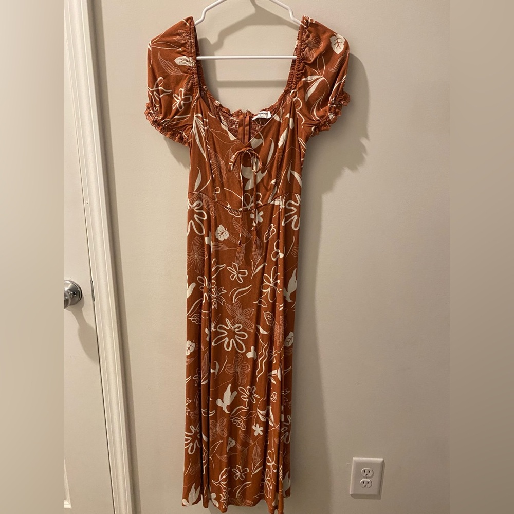 The Workshop Clothing Rust Orange and White Floral Dress